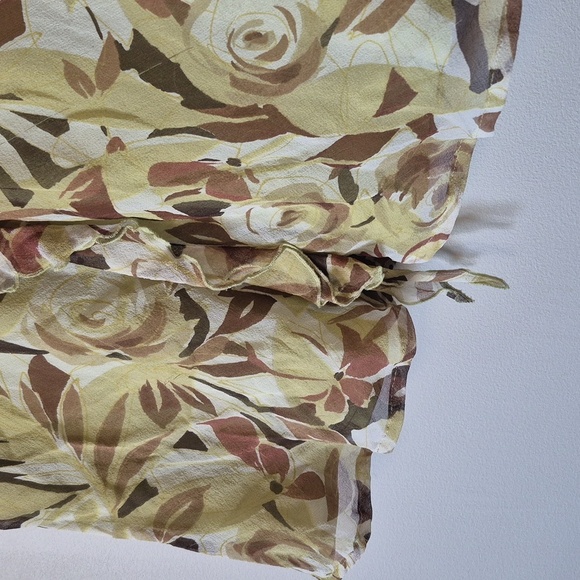 Vintage 90s Retro Silk Floral Ruffle Sleeveless Top Green Brown, Size M, Fairy - Picture 3 of 6